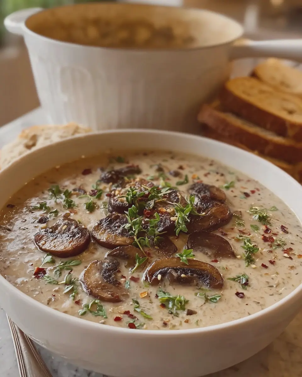 Creamy Mushroom Soup with Turkey Bacon