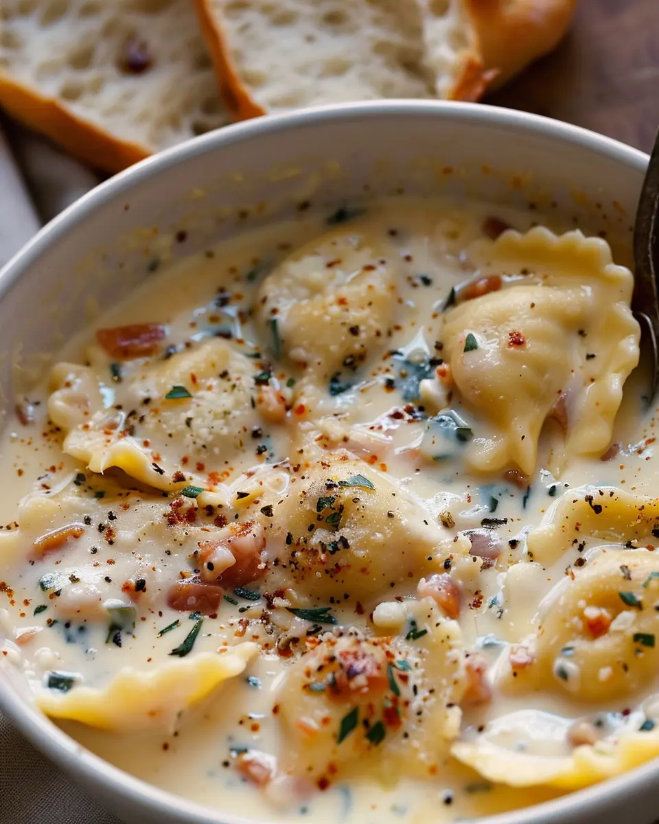 Creamy Tuscan Ravioli Soup