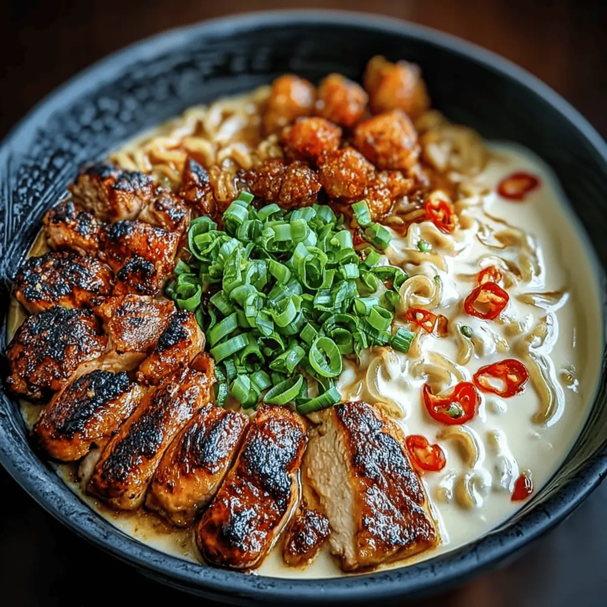 Seared spicy chicken slices for ramen bowl