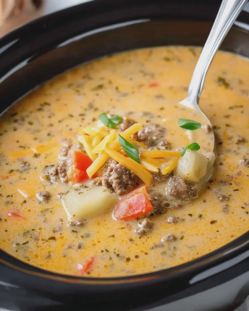 Slow Cooker Cheeseburger Soup