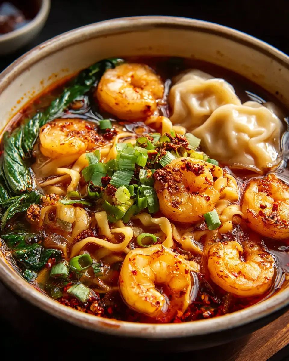 Spicy Shrimp Dumpling Noodle Soup